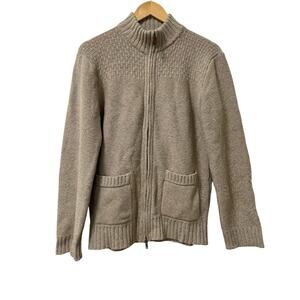 Inis Meain Mens Wool Cashmere Full Zip Sweater Size S Tan Patch Elbows Ireland